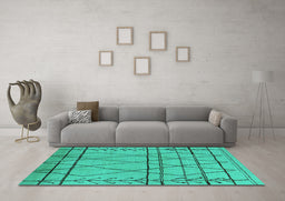 Machine Washable Oriental Turquoise Industrial Area Rugs in a Living Room,, wshurb1243turq