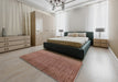 Mid-Century Modern Light Copper Gold Oriental Rug in a Bedroom, urb1244