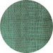 Round Oriental Turquoise Industrial Rug, urb1244turq