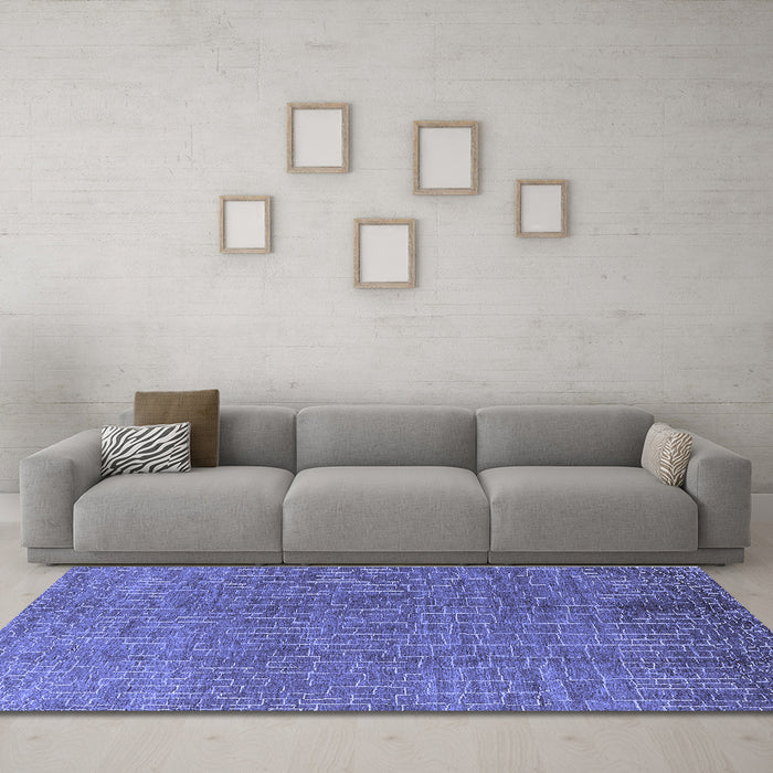 Machine Washable Oriental Blue Industrial Rug in a Living Room, wshurb1244blu