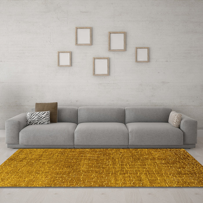 Machine Washable Oriental Yellow Industrial Rug in a Living Room, wshurb1244yw