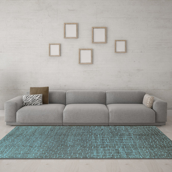 Machine Washable Oriental Light Blue Industrial Rug in a Living Room, wshurb1244lblu
