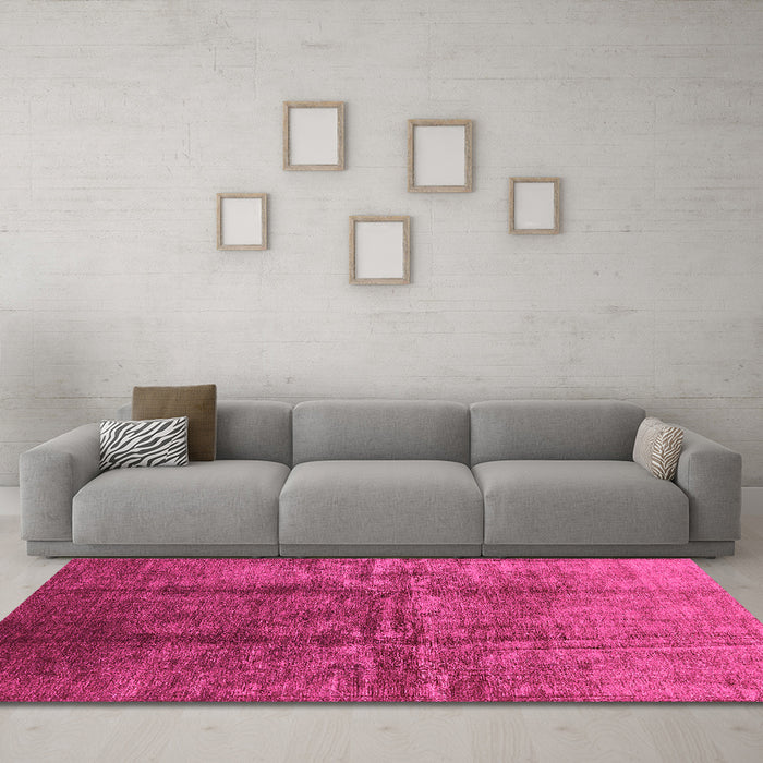 Machine Washable Oriental Pink Industrial Rug in a Living Room, wshurb1245pnk