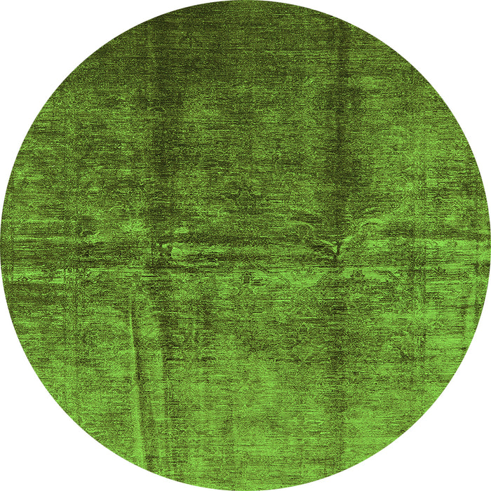 Round Machine Washable Oriental Green Industrial Area Rugs, wshurb1245grn