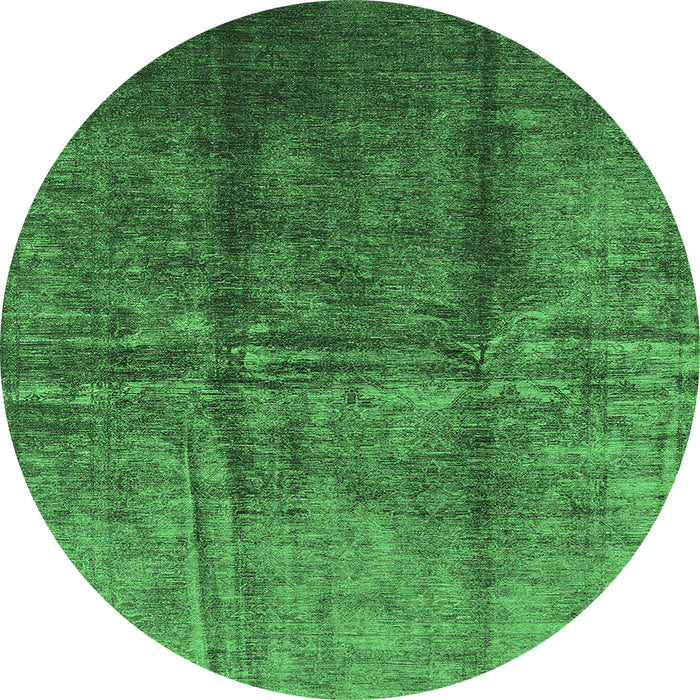 Round Machine Washable Oriental Emerald Green Industrial Area Rugs, wshurb1245emgrn