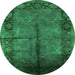 Round Machine Washable Oriental Green Industrial Area Rugs, wshurb1246grn