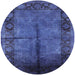 Round Machine Washable Industrial Modern Dark Slate Blue Purple Rug, wshurb1246