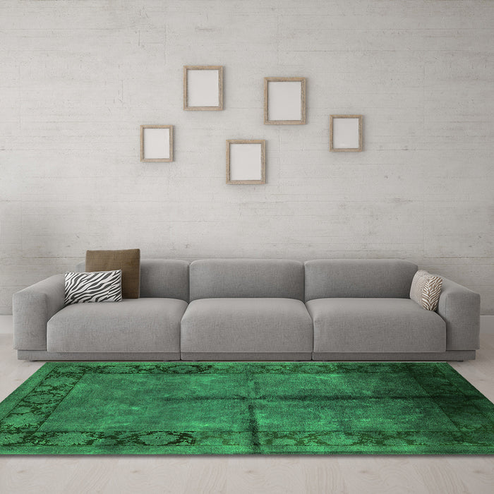 Machine Washable Oriental Green Industrial Area Rugs in a Living Room,, wshurb1246grn