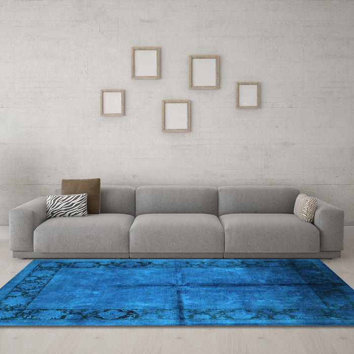 Machine Washable Oriental Light Blue Industrial Rug in a Living Room, wshurb1246lblu