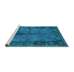 Sideview of Machine Washable Oriental Turquoise Industrial Area Rugs, wshurb1246turq