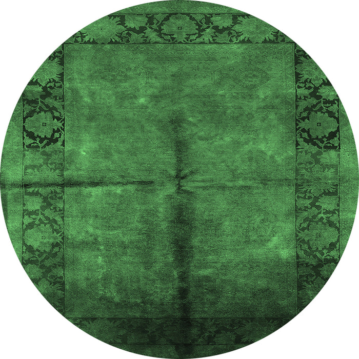 Round Machine Washable Oriental Emerald Green Industrial Area Rugs, wshurb1246emgrn