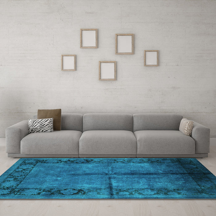 Machine Washable Oriental Turquoise Industrial Area Rugs in a Living Room,, wshurb1246turq