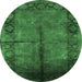 Round Oriental Emerald Green Industrial Rug, urb1246emgrn