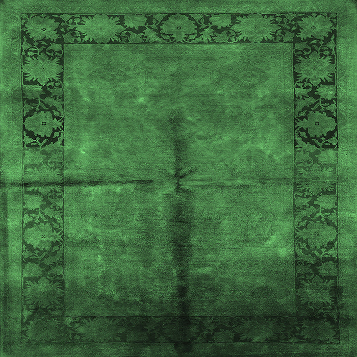 Square Machine Washable Oriental Emerald Green Industrial Area Rugs, wshurb1246emgrn