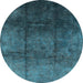 Round Machine Washable Oriental Light Blue Industrial Rug, wshurb1247lblu