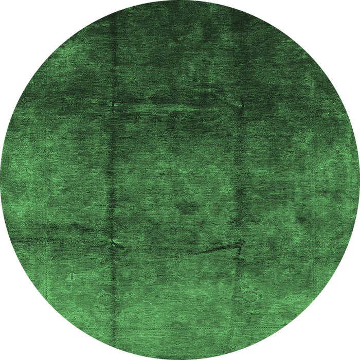 Round Machine Washable Oriental Emerald Green Industrial Area Rugs, wshurb1247emgrn