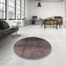 Round Mid-Century Modern Mauve Taupe Purple Oriental Rug in a Office, urb1247