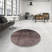 Round Machine Washable Industrial Modern Mauve Taupe Purple Rug in a Office, wshurb1247