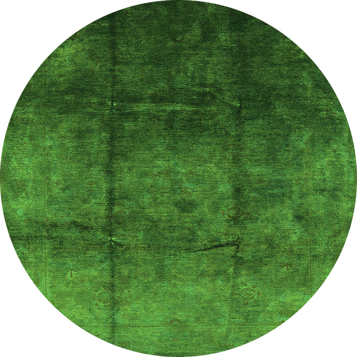 Round Machine Washable Oriental Green Industrial Area Rugs, wshurb1247grn