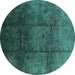 Round Oriental Turquoise Industrial Rug, urb1247turq