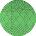 Round Machine Washable Solid Emerald Green Modern Area Rugs, wshurb1249emgrn