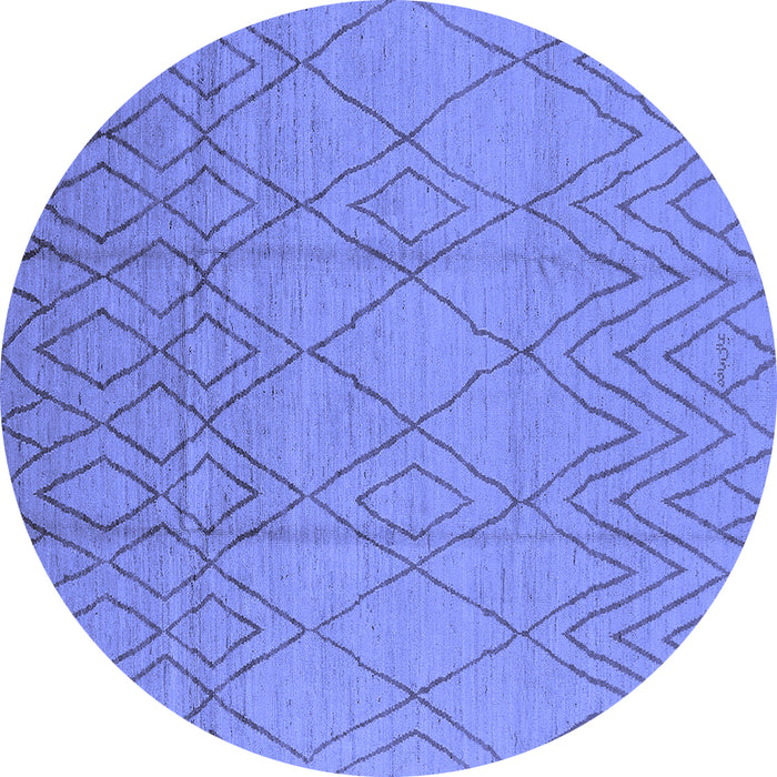 Round Machine Washable Solid Blue Modern Rug, wshurb1249blu