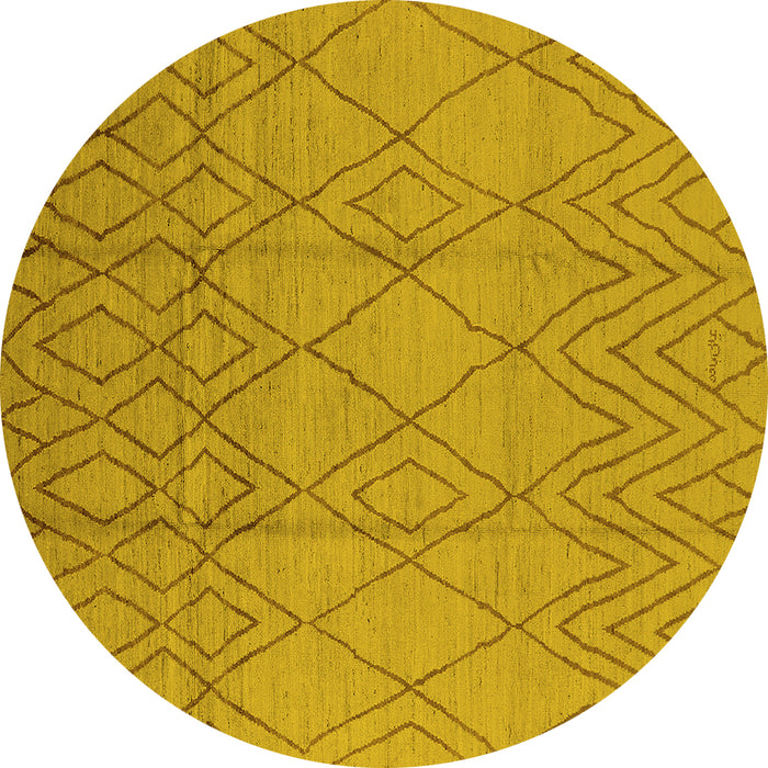Round Machine Washable Solid Yellow Modern Rug, wshurb1249yw