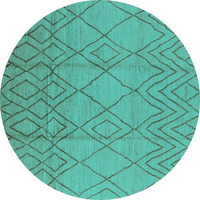 Round Machine Washable Solid Turquoise Modern Area Rugs, wshurb1249turq