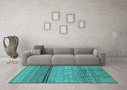 Machine Washable Solid Turquoise Modern Area Rugs in a Living Room,, wshurb1250turq