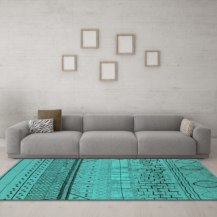 Machine Washable Solid Turquoise Modern Area Rugs in a Living Room,, wshurb1250turq