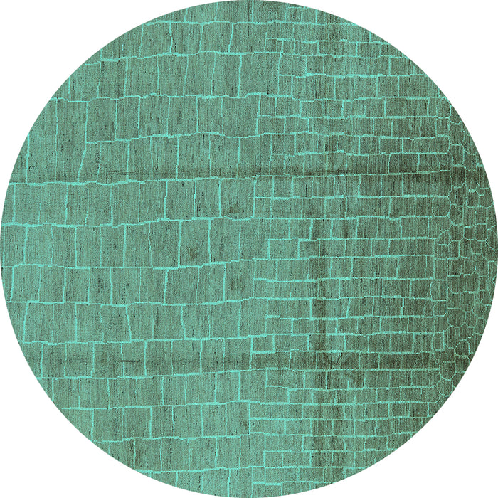 Round Machine Washable Solid Turquoise Modern Area Rugs, wshurb1251turq