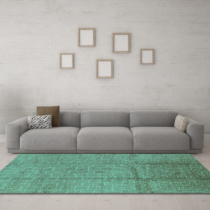 Machine Washable Solid Turquoise Modern Area Rugs in a Living Room,, wshurb1251turq