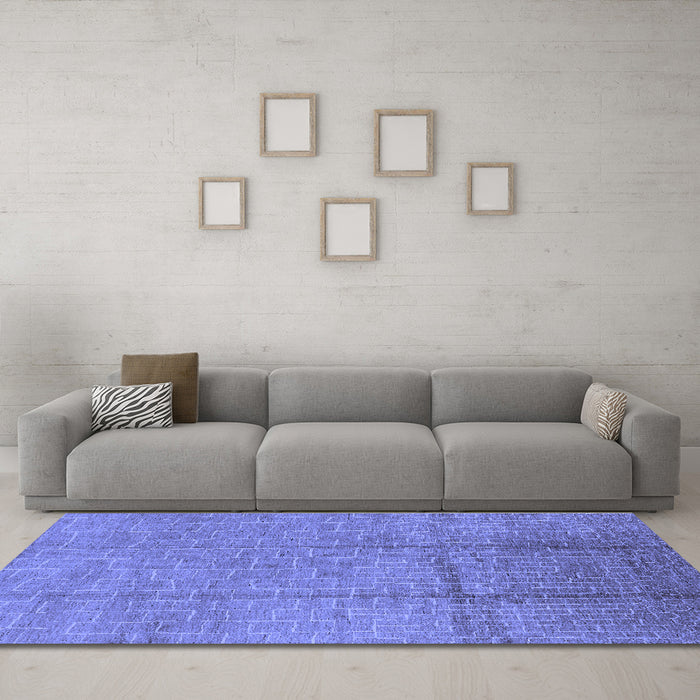 Machine Washable Solid Blue Modern Rug in a Living Room, wshurb1251blu