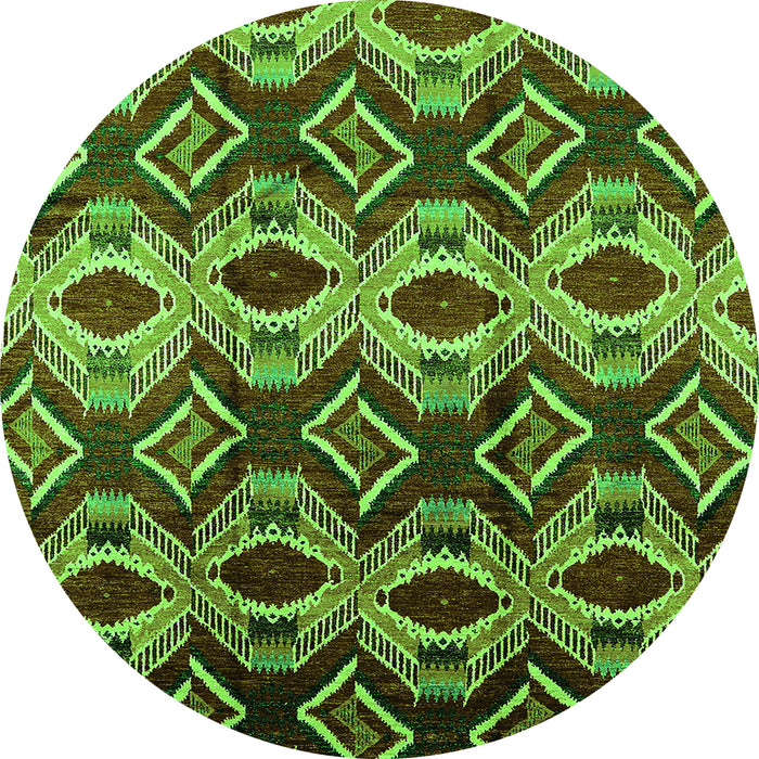Round Machine Washable Solid Green Modern Area Rugs, wshurb1252grn