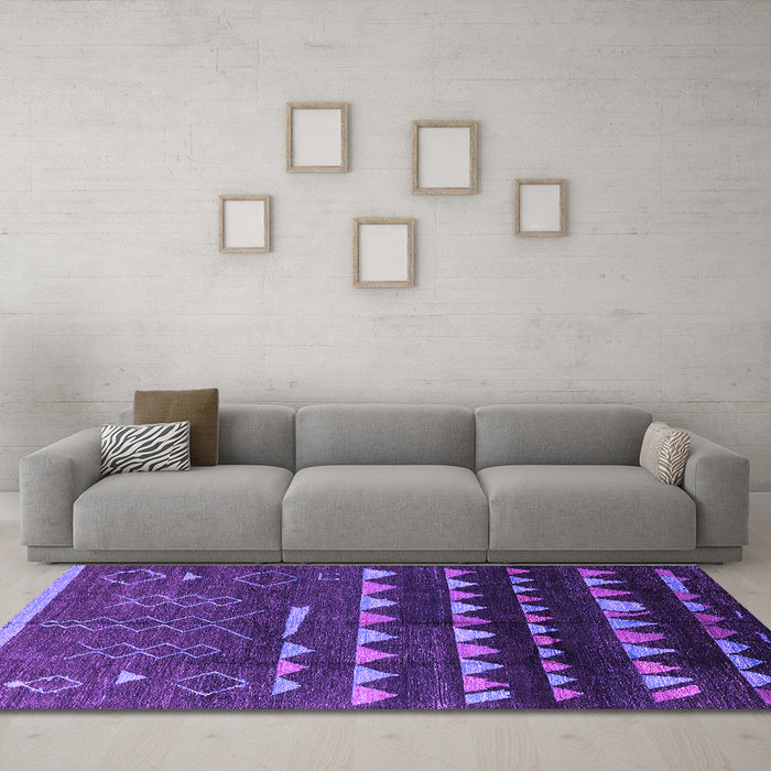 Machine Washable Solid Purple Modern Area Rugs in a Living Room, wshurb1253pur