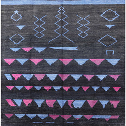 Square Mid-Century Modern Dark Gray Black Solid Rug, urb1253