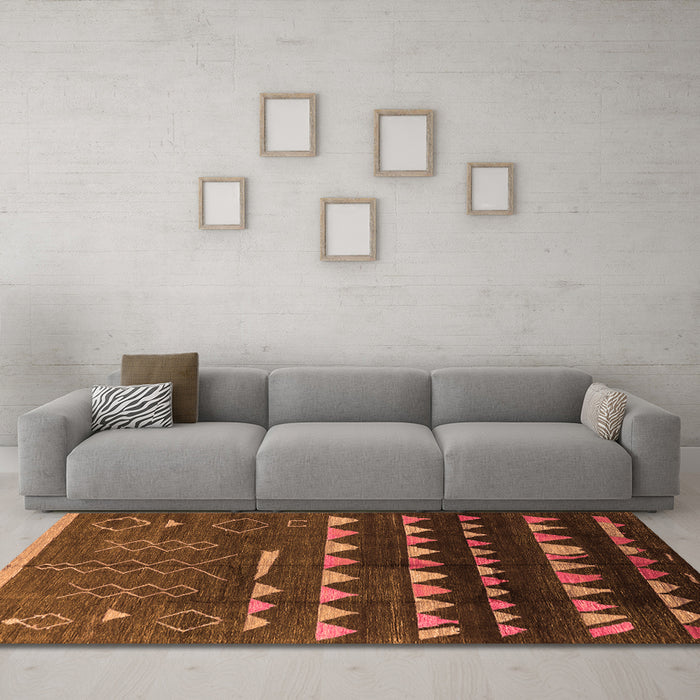 Machine Washable Solid Orange Modern Area Rugs in a Living Room, wshurb1253org