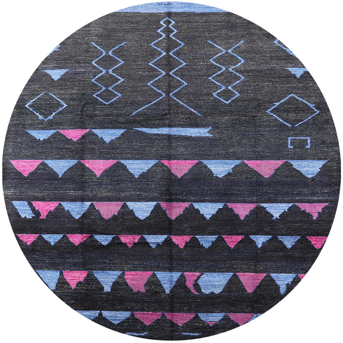 Round Machine Washable Industrial Modern Dark Gray Black Rug, wshurb1253