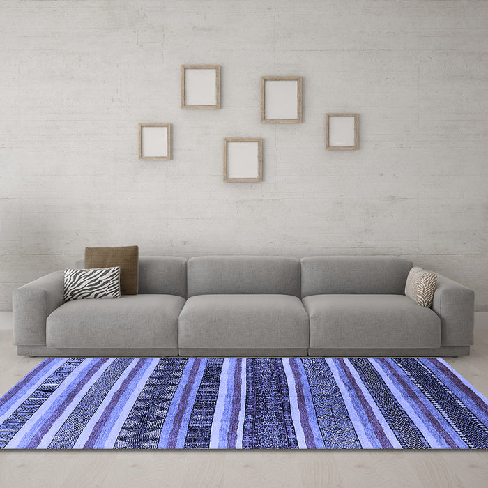 Machine Washable Solid Blue Modern Rug in a Living Room, wshurb1254blu