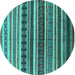 Round Machine Washable Solid Turquoise Modern Area Rugs, wshurb1254turq