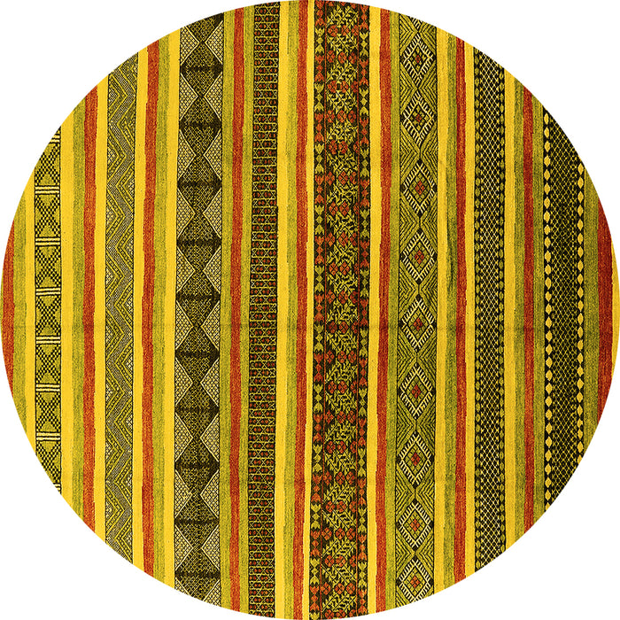 Round Machine Washable Solid Yellow Modern Rug, wshurb1254yw