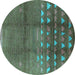Round Machine Washable Solid Turquoise Modern Area Rugs, wshurb1255turq