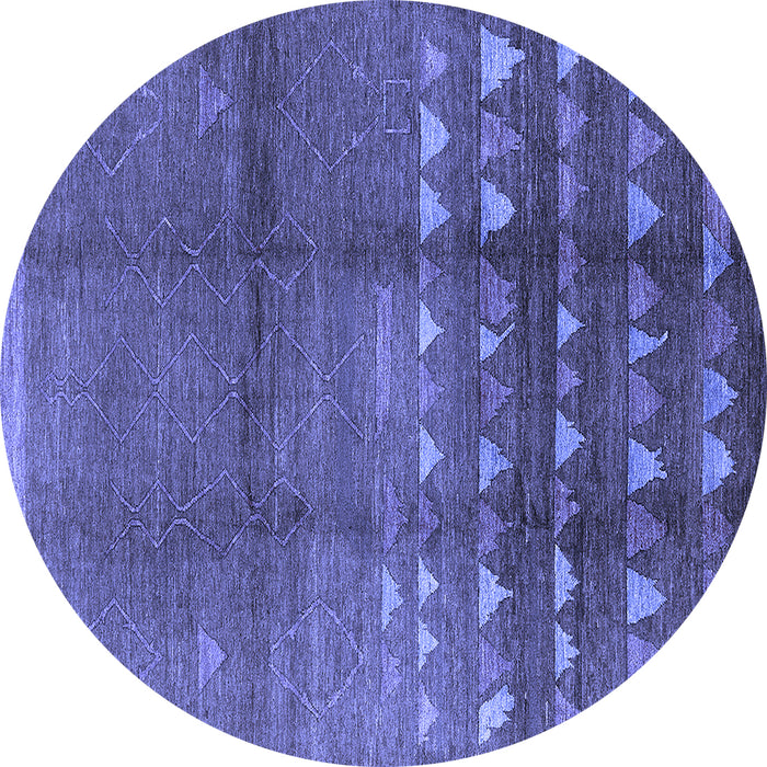 Round Machine Washable Solid Blue Modern Rug, wshurb1255blu