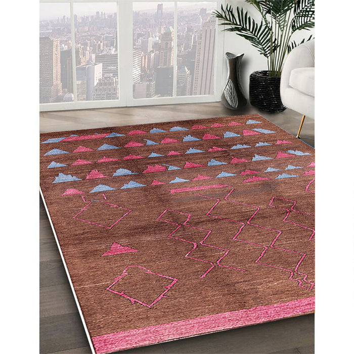 Mid-Century Modern Copper Red Pink Solid Rug in Family Room, urb1255
