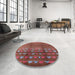 Round Machine Washable Industrial Modern Copper Red Pink Rug in a Office, wshurb1255