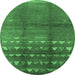 Round Machine Washable Solid Emerald Green Modern Area Rugs, wshurb1255emgrn