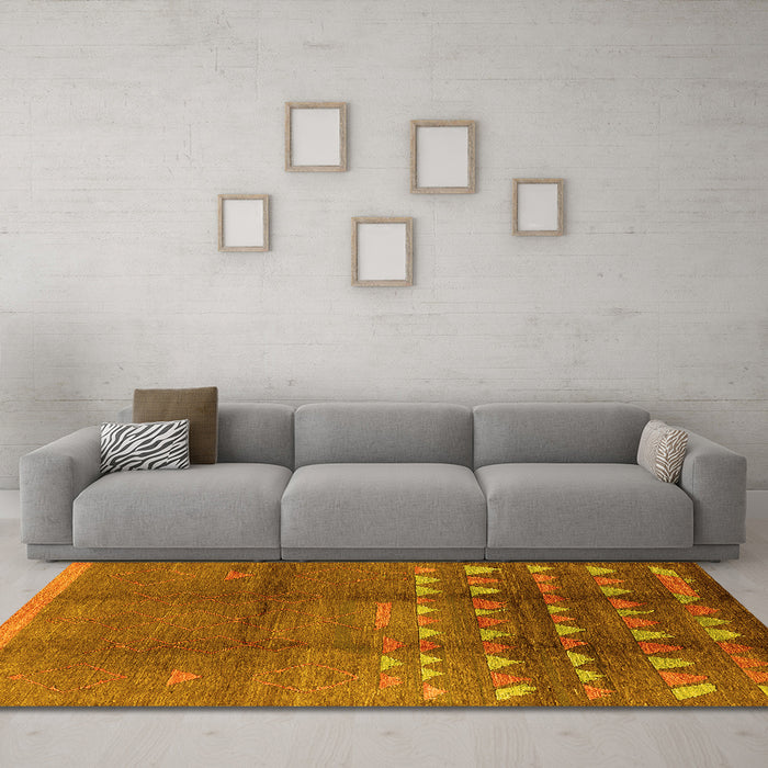 Machine Washable Solid Yellow Modern Rug in a Living Room, wshurb1255yw