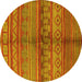 Round Machine Washable Solid Yellow Modern Rug, wshurb1256yw