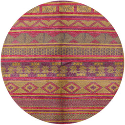 Round Mid-Century Modern Crimson Red Solid Rug, urb1256