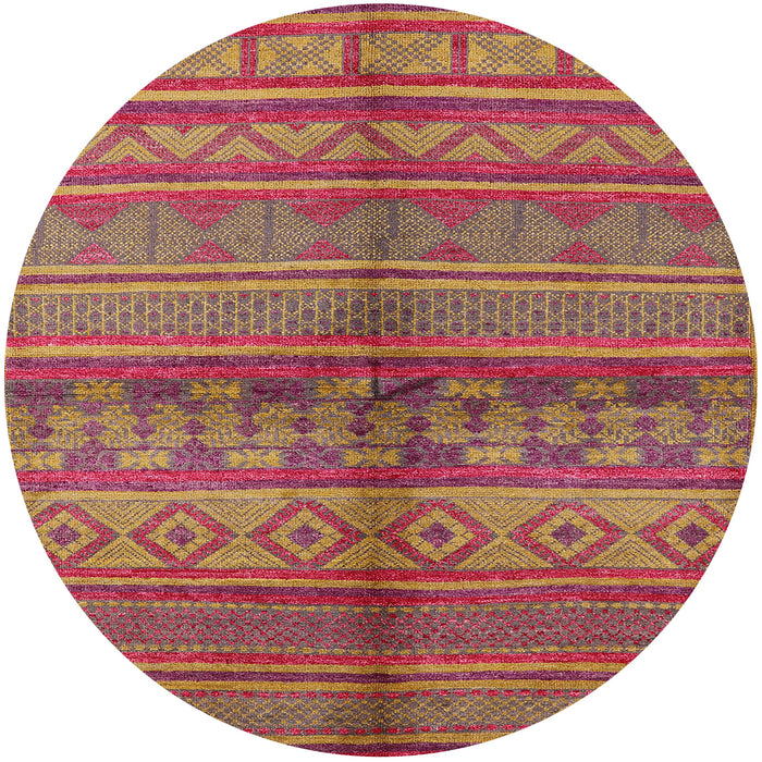 Round Mid-Century Modern Crimson Red Solid Rug, urb1256